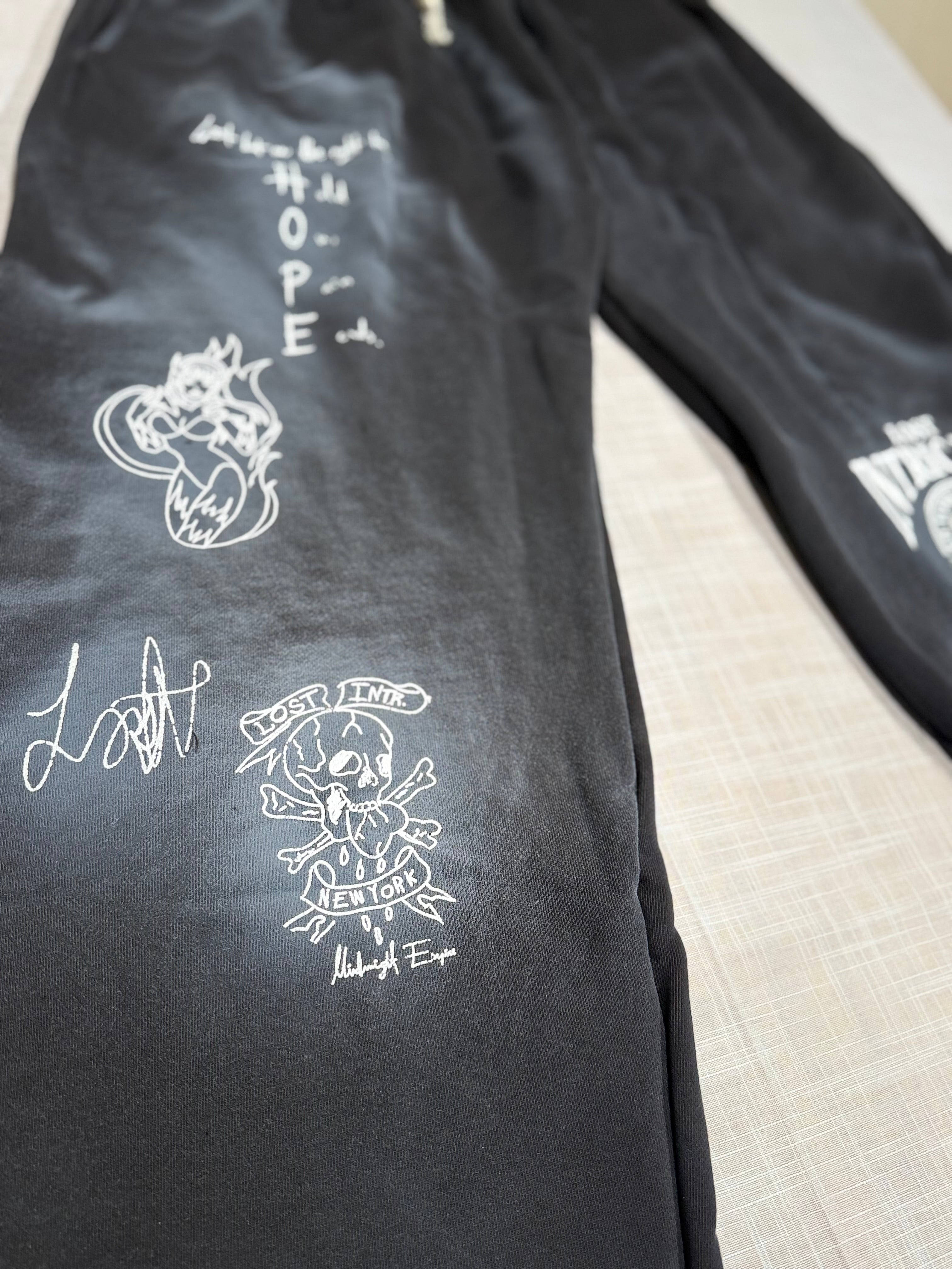Lost Intricacy Patches Black Wash Hope Sweatpants