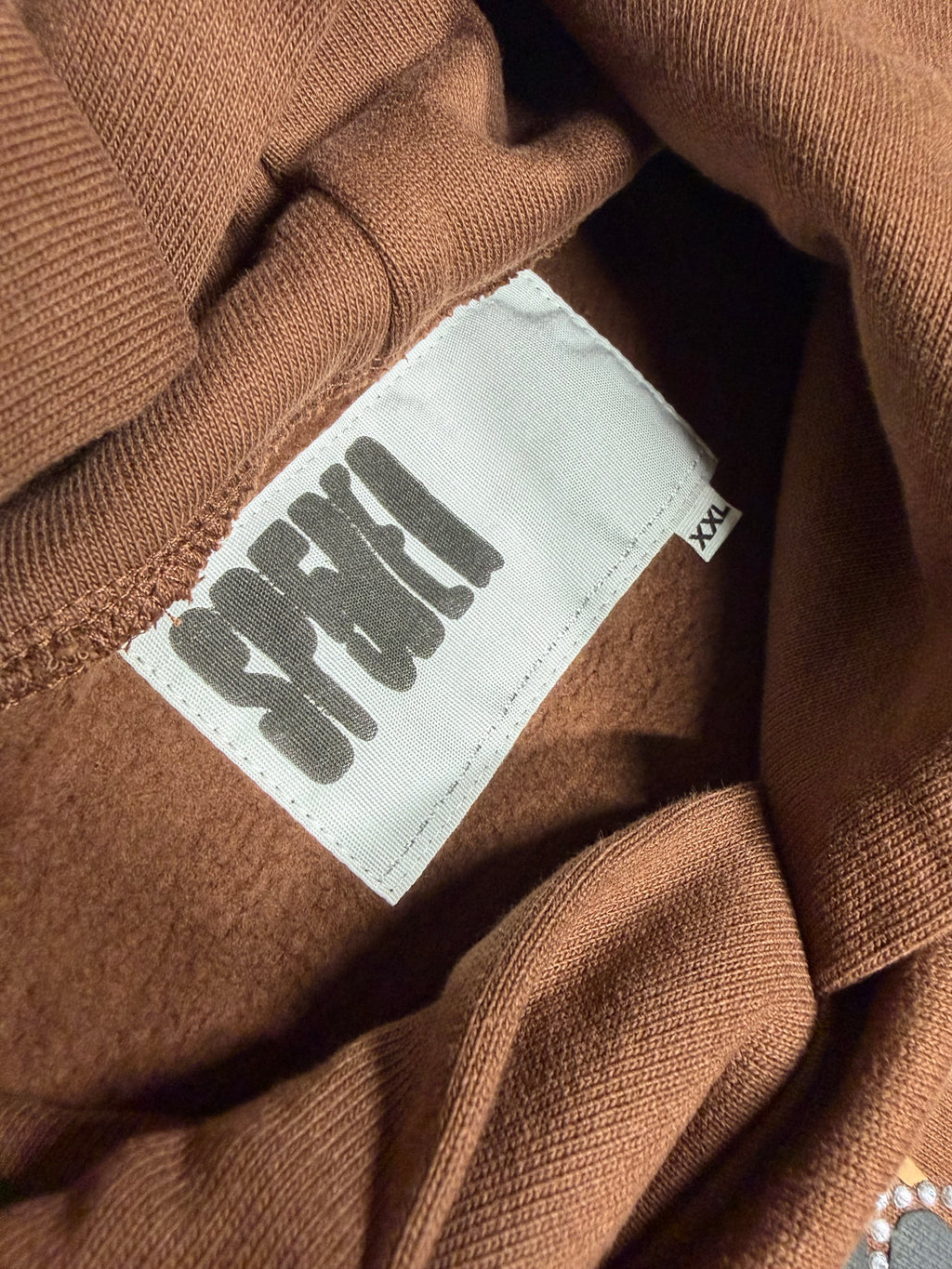 Sp5der Brown OG Web Rhinestone Hoodie
