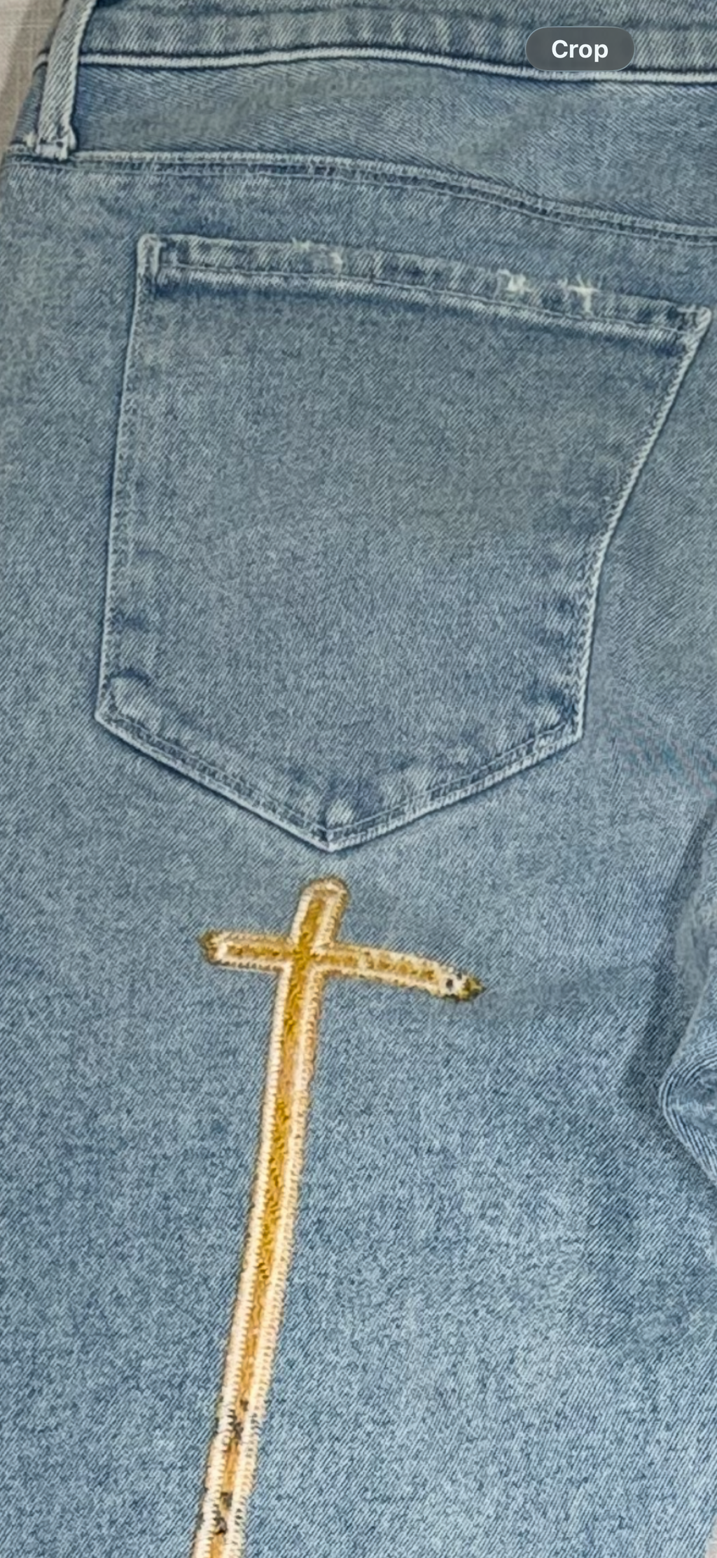 RTA Bryant Skinny Jean Glacier Blue with Cross Back Gold Embroidery