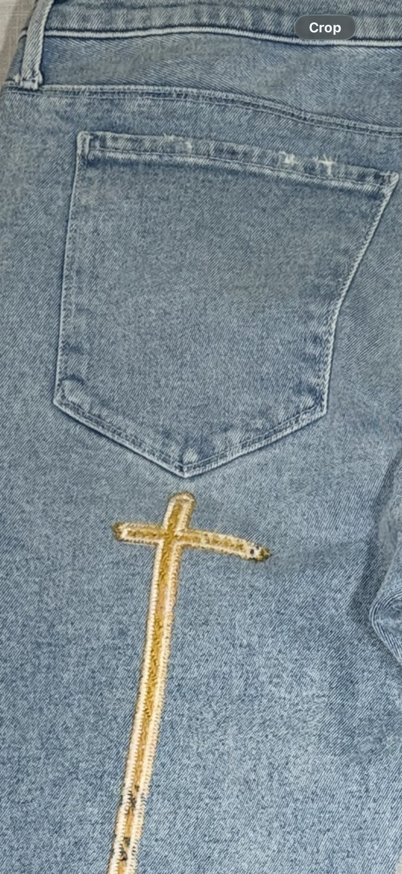 RTA Bryant Skinny Jean Glacier Blue with Cross Back Gold Embroidery