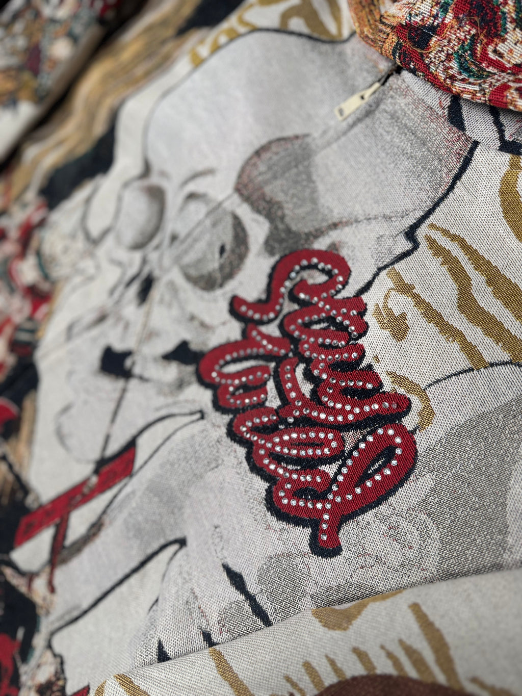 Rebel Minds Stay Wild Rhinestone Tapestry Zip Hoodie