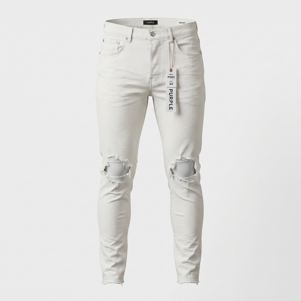 Purple Brand P001 White Destroyed Skinny Jeans