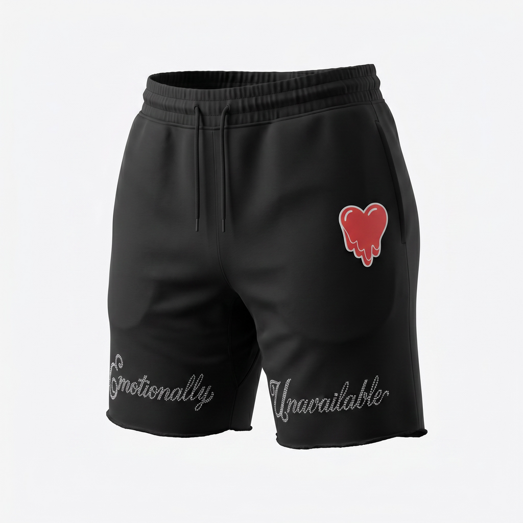 Emotionally Unavailable Rhinestone Script Shorts