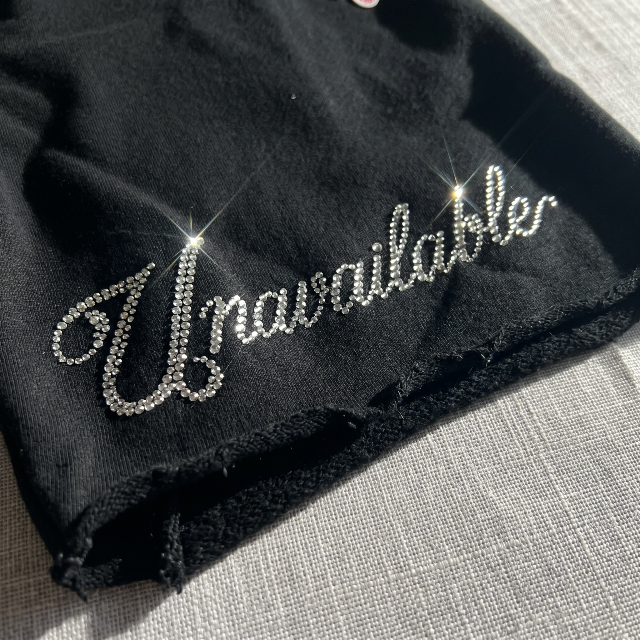 Emotionally Unavailable Rhinestone Script Shorts