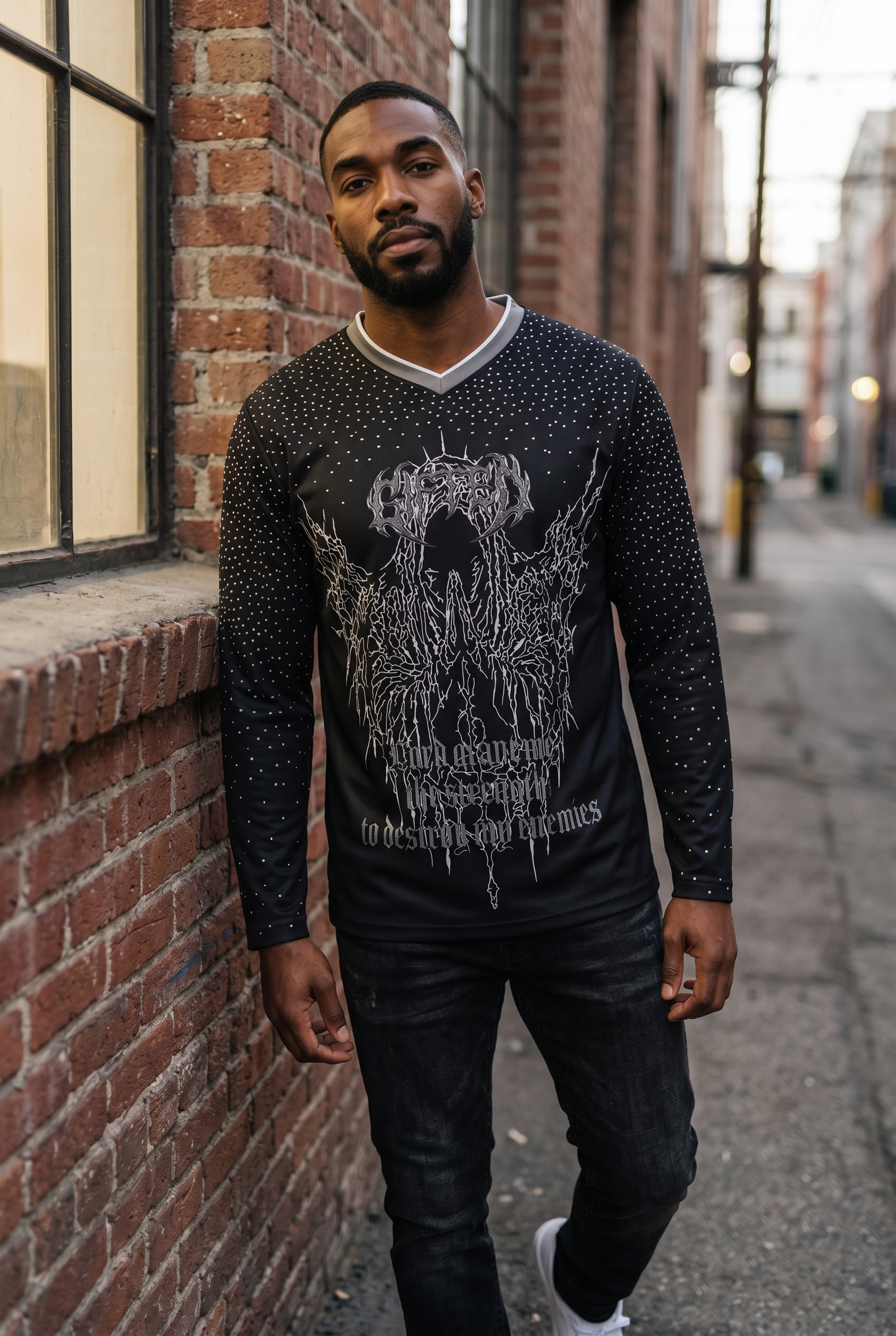 GFTD LA Rhinestone Strength Long Sleeve Jersey