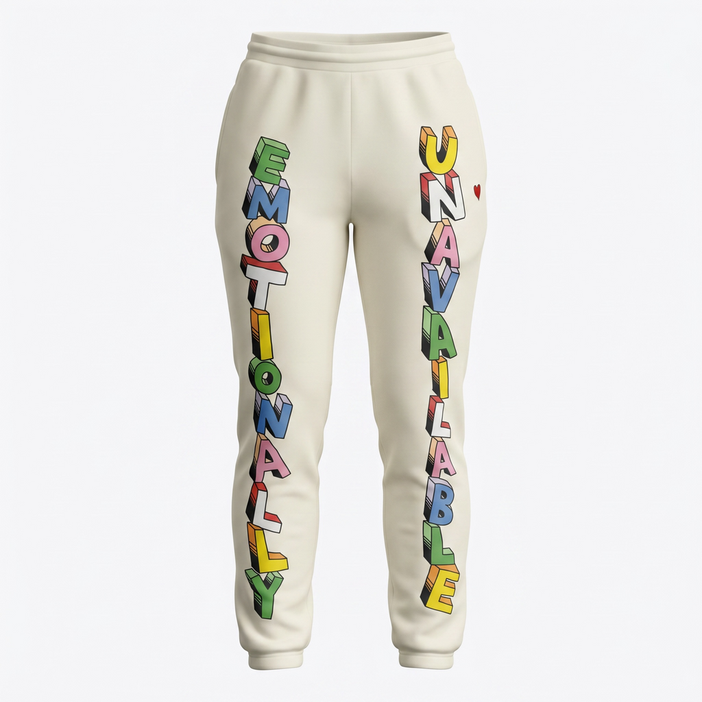 Emotionally Unavailable Logo Sweatpants (White)