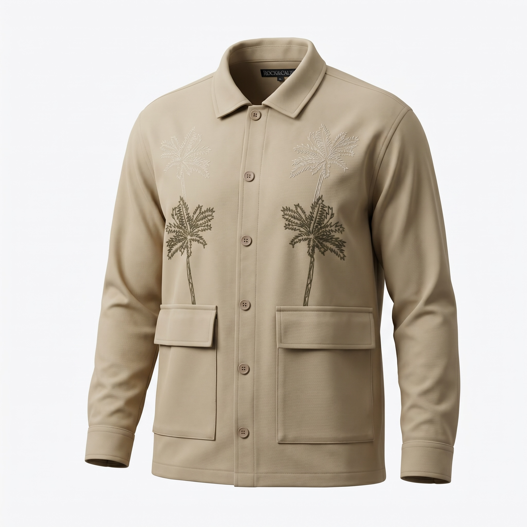 Rock & Caleb Khaki Palm Tree Button Down