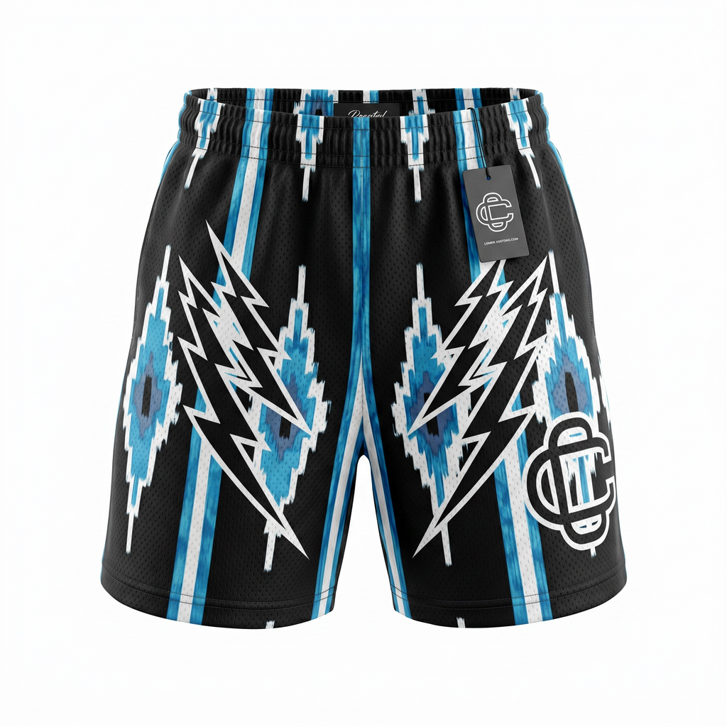 Corrupted Creative Blue Tribal Lightning Shorts