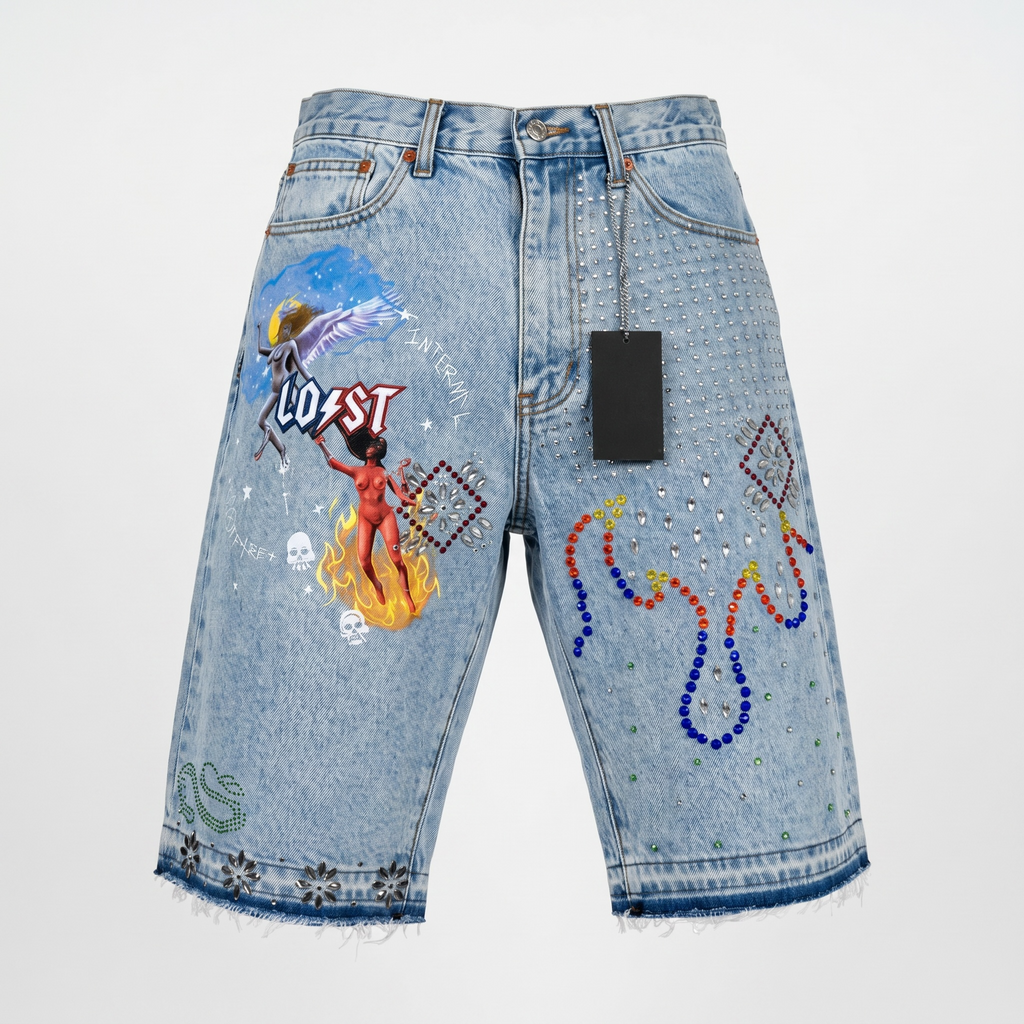 Lost Intricacy Peint Jean Shorts