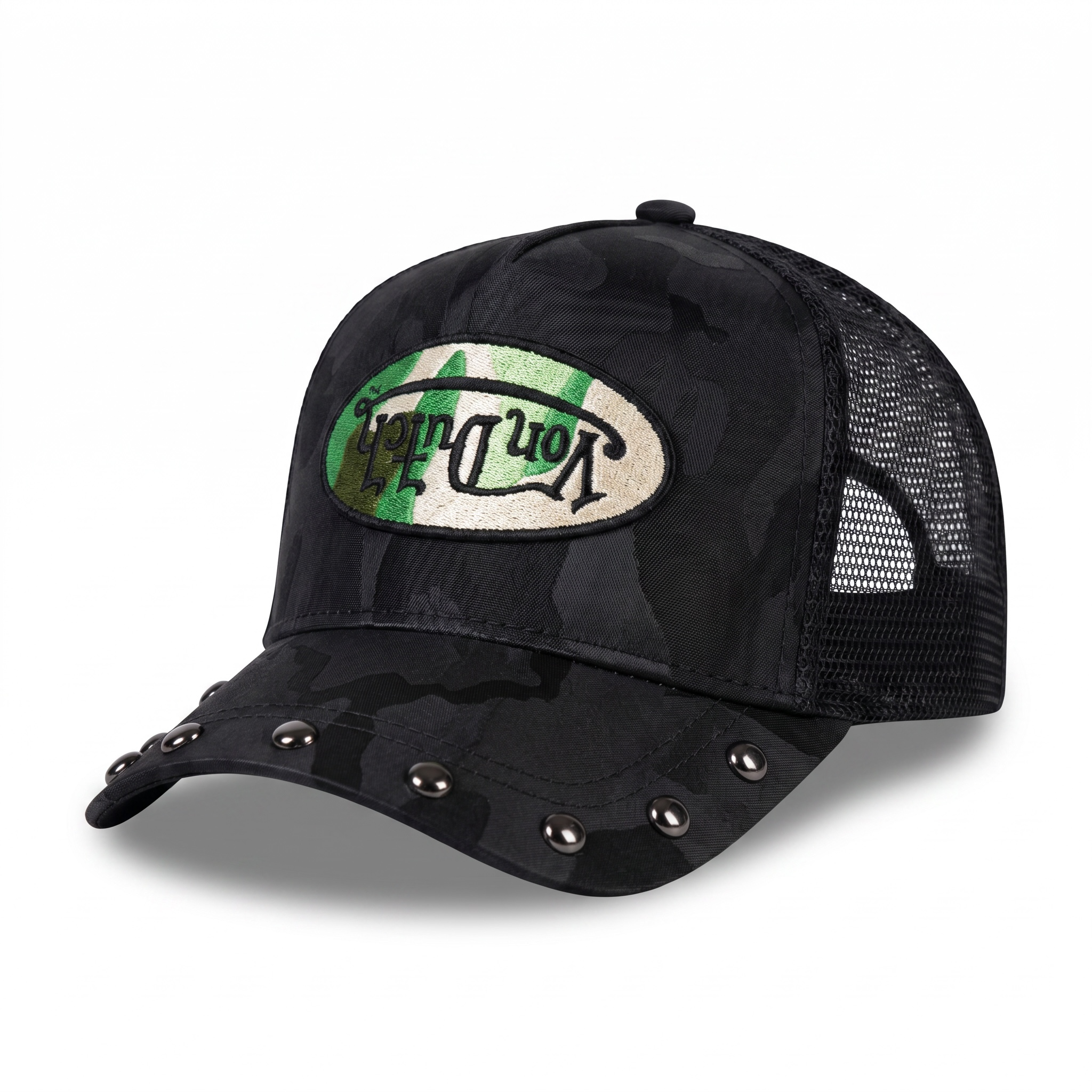 Von Dutch Black Camo Studded Trucker Hat