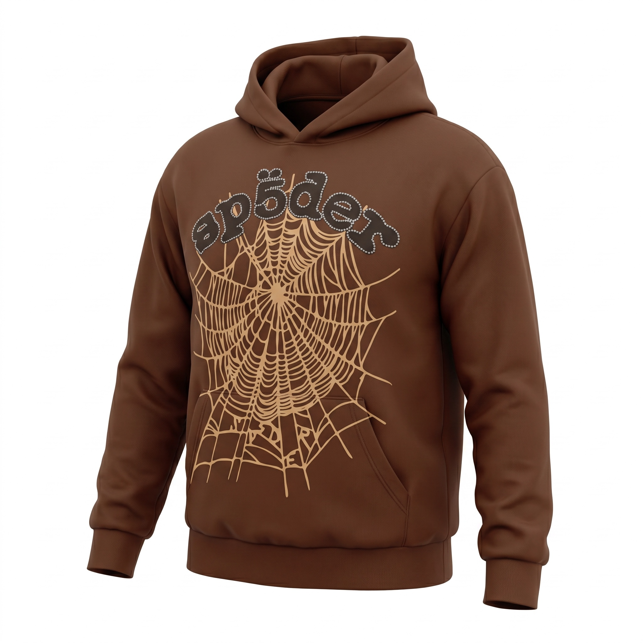 Sp5der Brown OG Web Rhinestone Hoodie