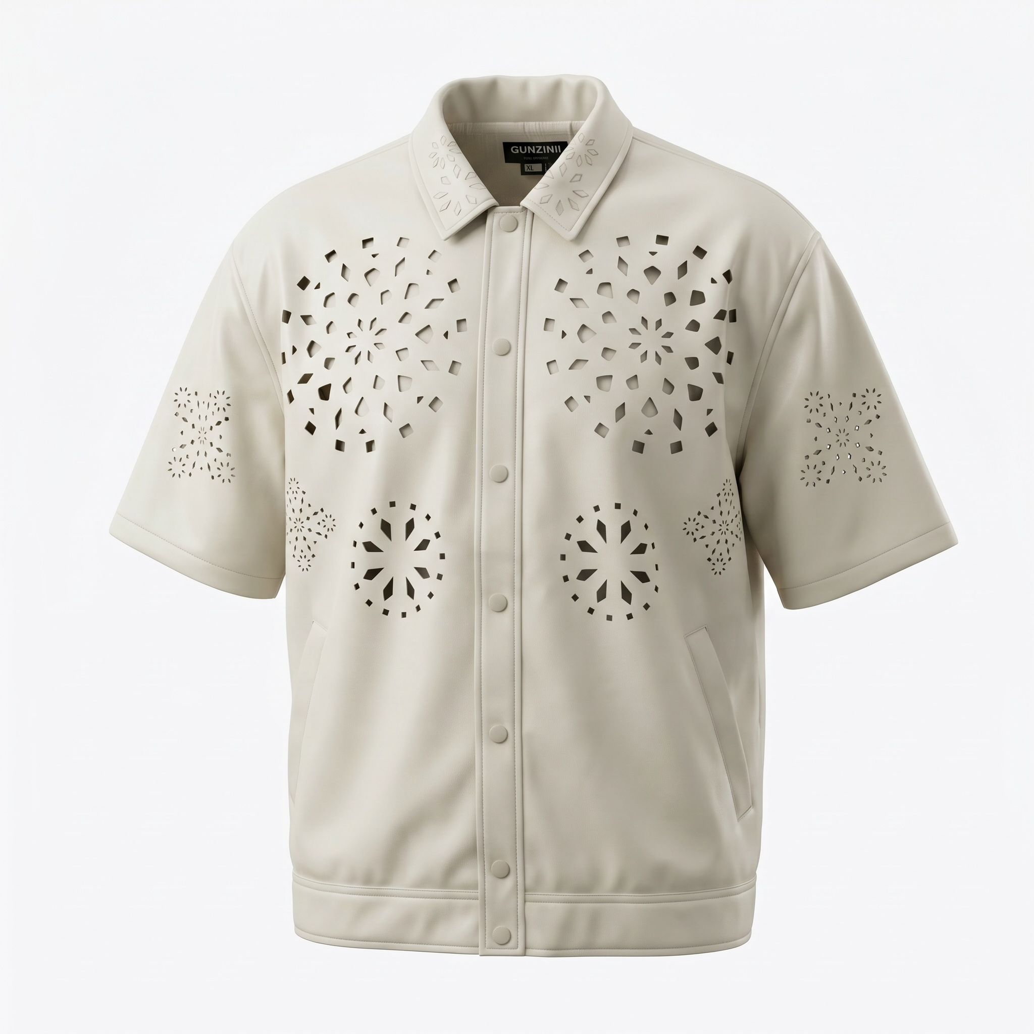 GUNZNII Bone Perforated Short Sleeve Button Up
