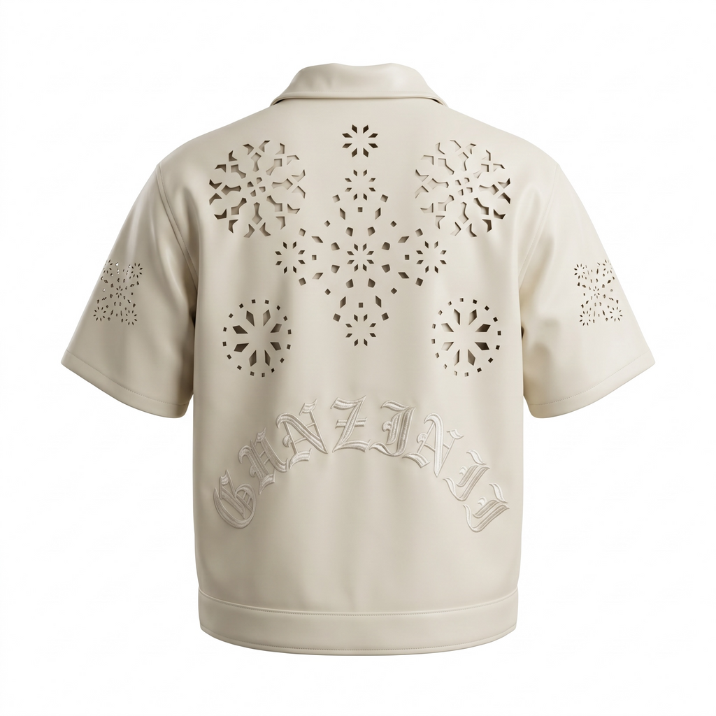 GUNZNII Bone Perforated Short Sleeve Button Up