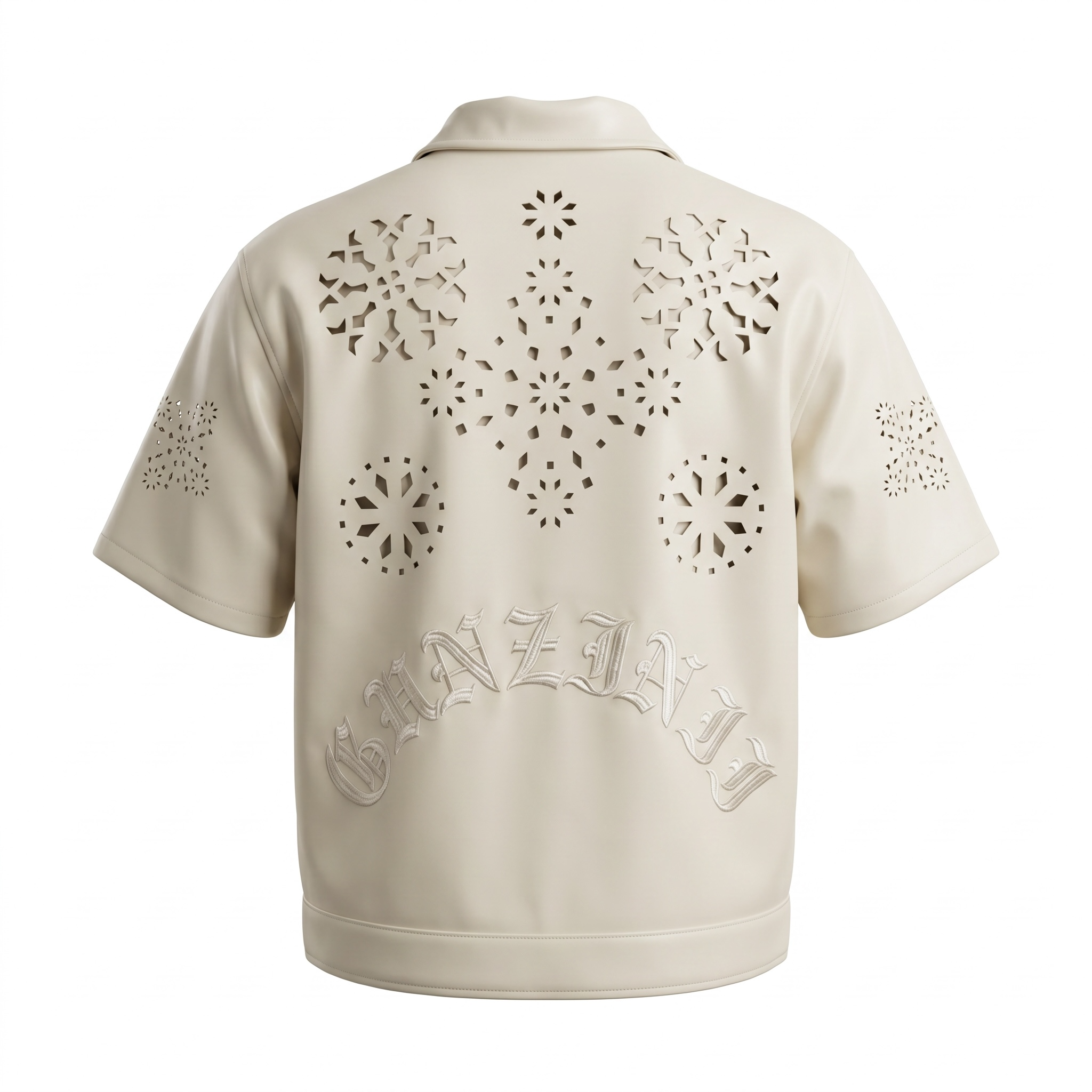 GUNZNII Bone Perforated Short Sleeve Button Up