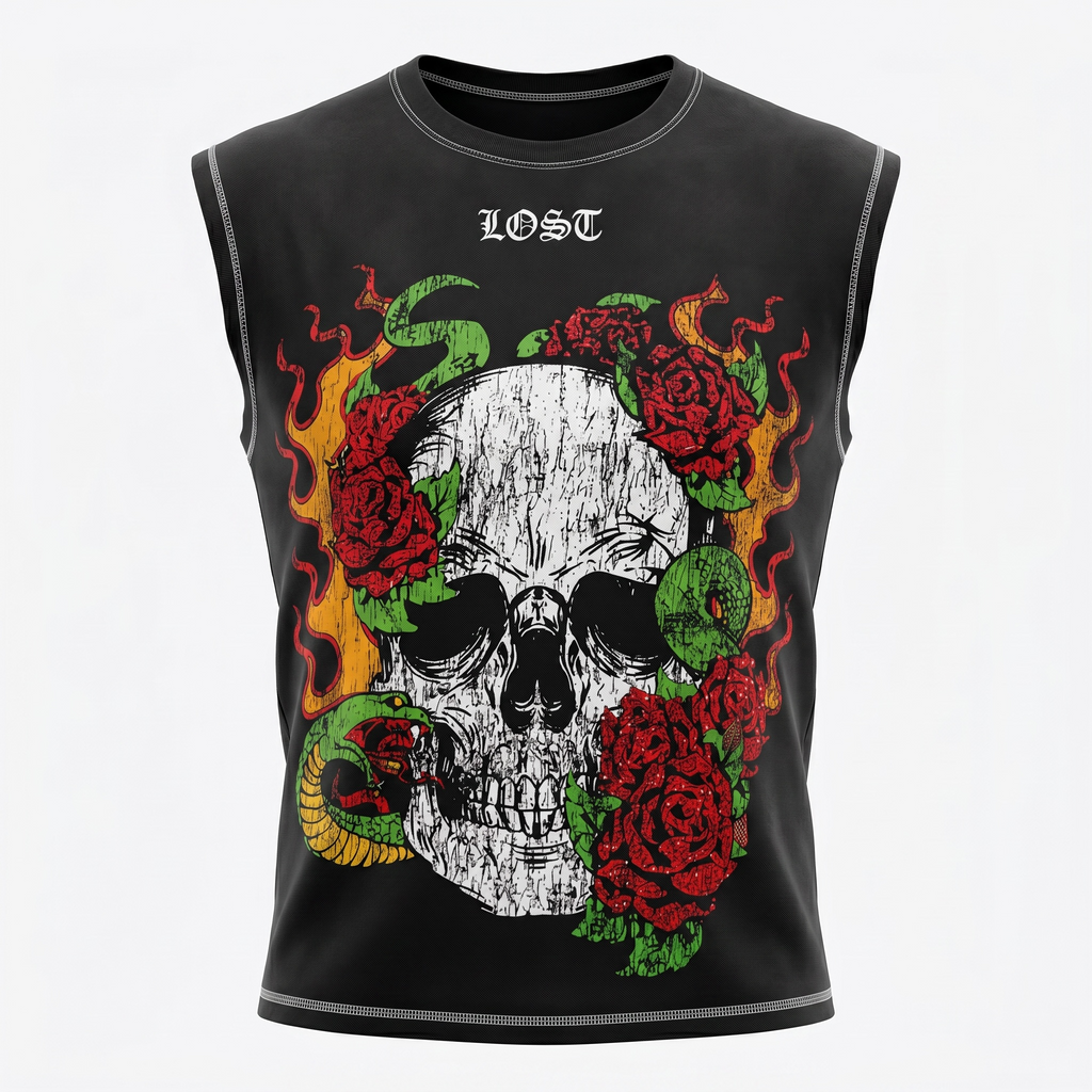 Lost Intricacy Snake & Roses Sleeveless Shirt