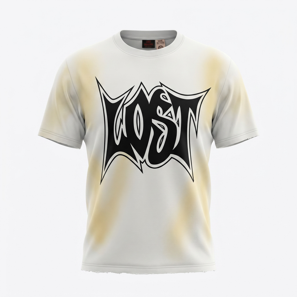 Lost Intricacy White Rainbow Splatter Arch Logo T-Shirt