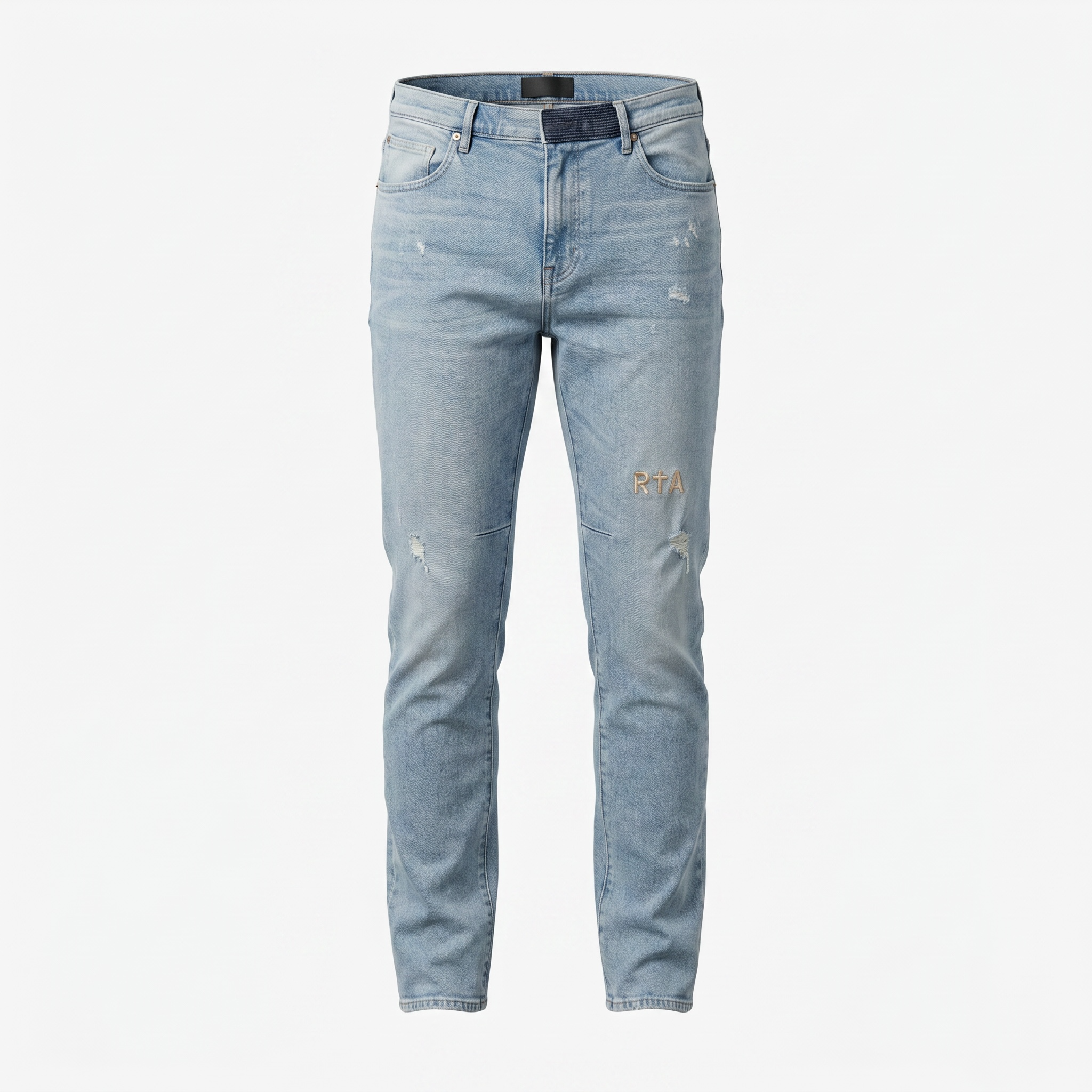 RTA Bryant Skinny Jean Glacier Blue with Cross Back Gold Embroidery