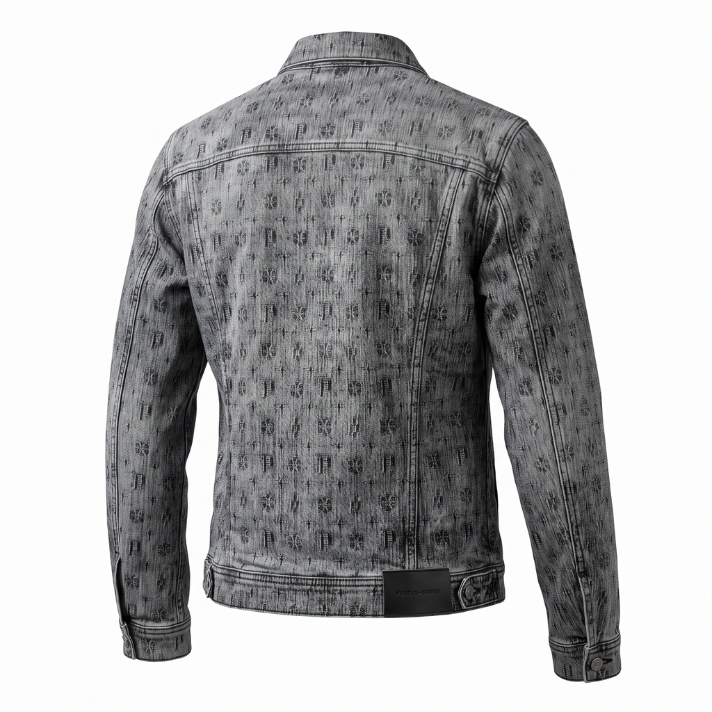 Purple Brand Monogram Regular Fit Trucker Jacket – Grey