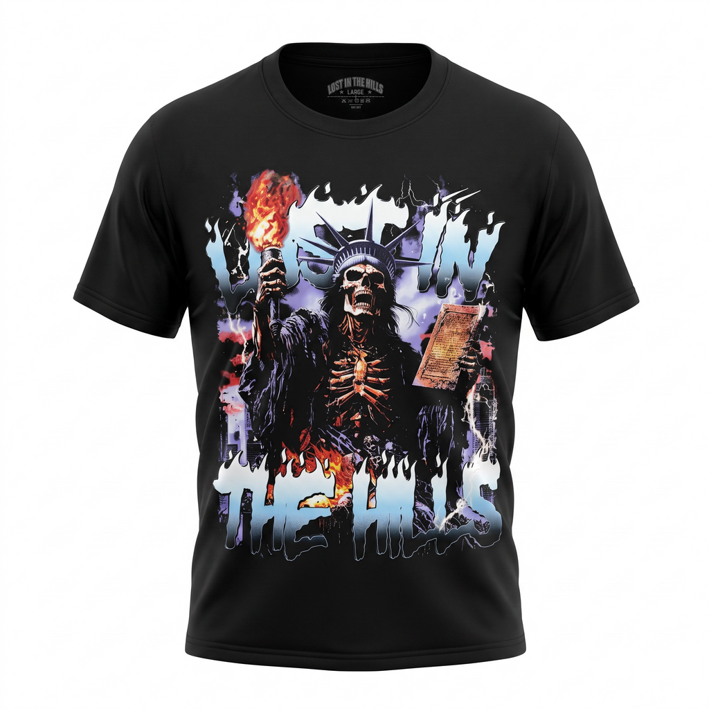 Lost Hills Lost In The Hills Skeleton Statue Tee