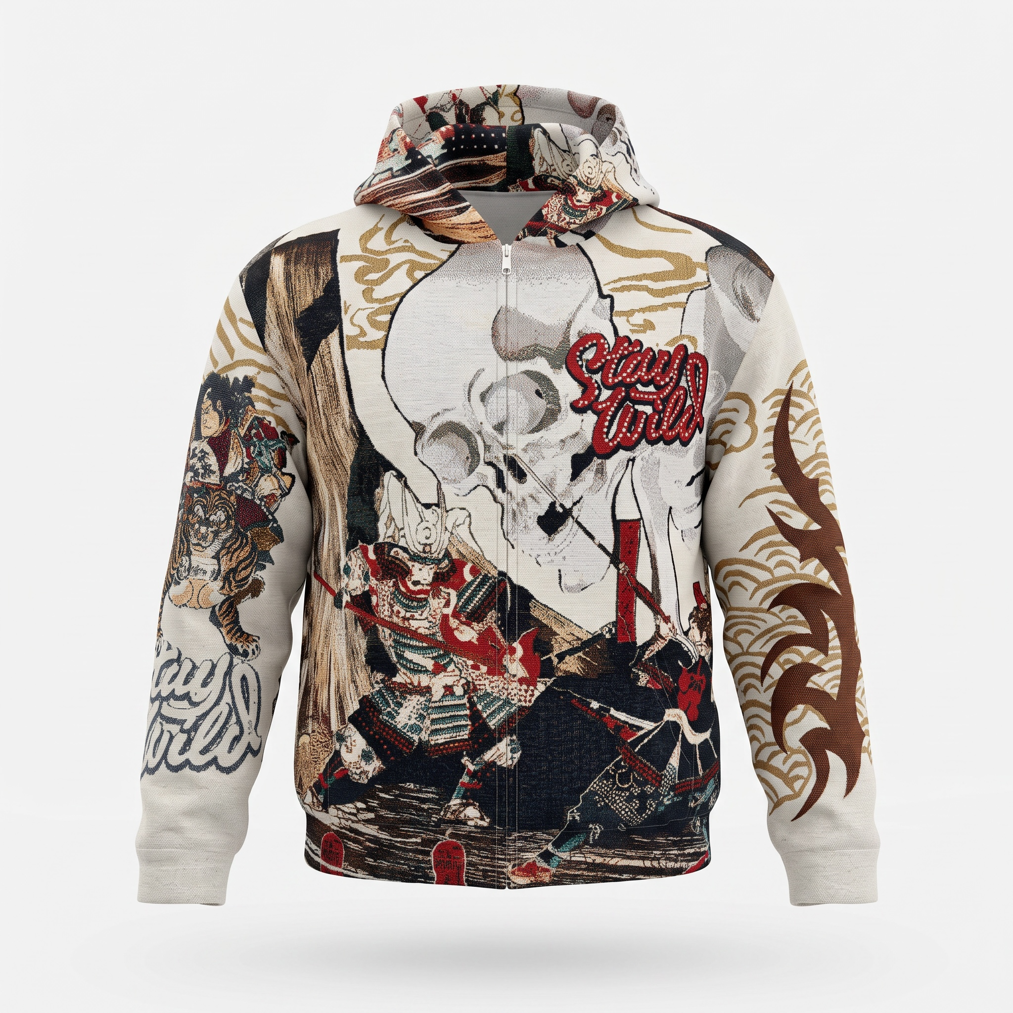 Rebel Minds Stay Wild Rhinestone Tapestry Zip Hoodie