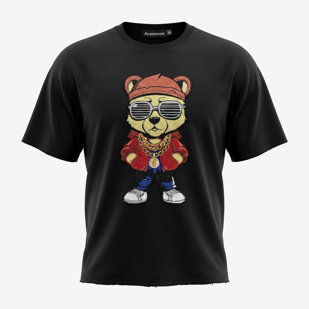 Rare Common Rhinestone Bear T-Shirt - Black