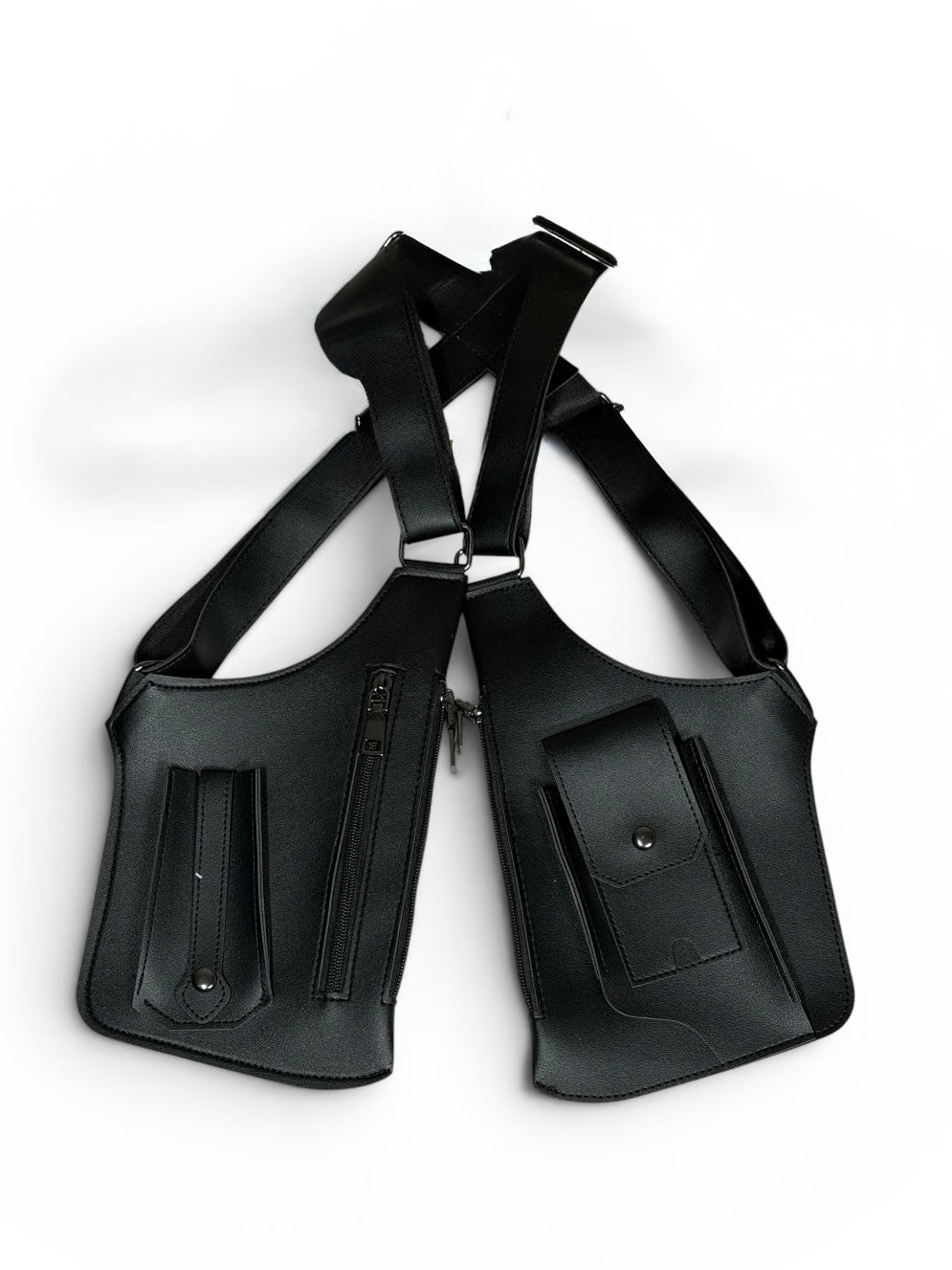 Dopetivity Black Faux Leather Double Shoulder Holster Rig Bag